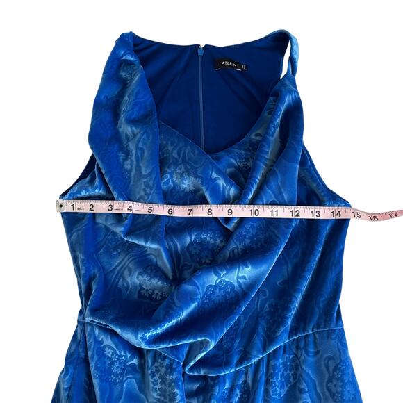 Atlein Draped Floral Design Cobalt Blue Velvet Dress Women’s Size 4 Small - Picture 5 of 12